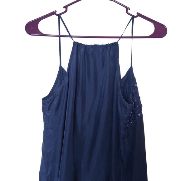 Eileen Fisher Small Silk Sequin Beaded Racerback Mini Slip Dress Navy Blue Glam - Picture 5 of 11